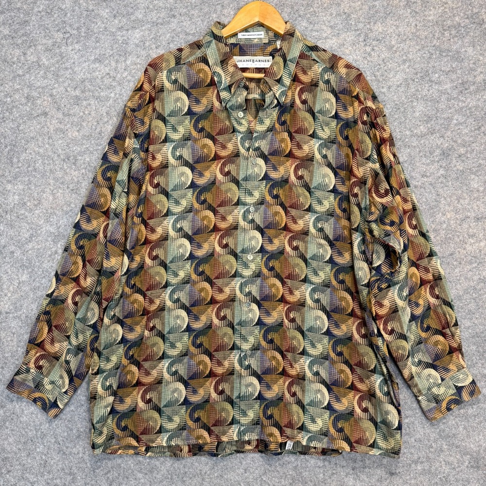VTG Jhane Barnes Button Up Shirt Men XL Japanese Woven Geometric Muted Japan 90s